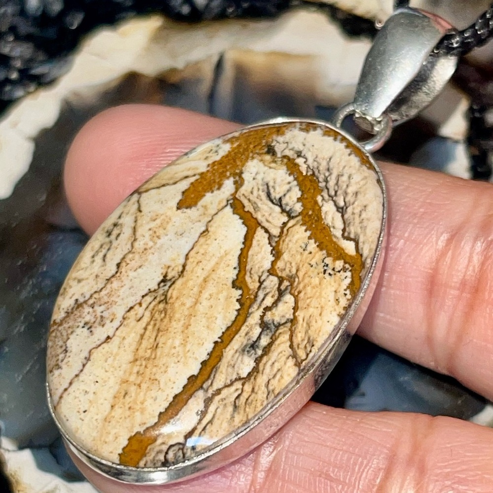 Oval Shape Picture Jasper Pendant 2 1/4”